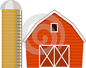 Red cartoon barn and tower silo